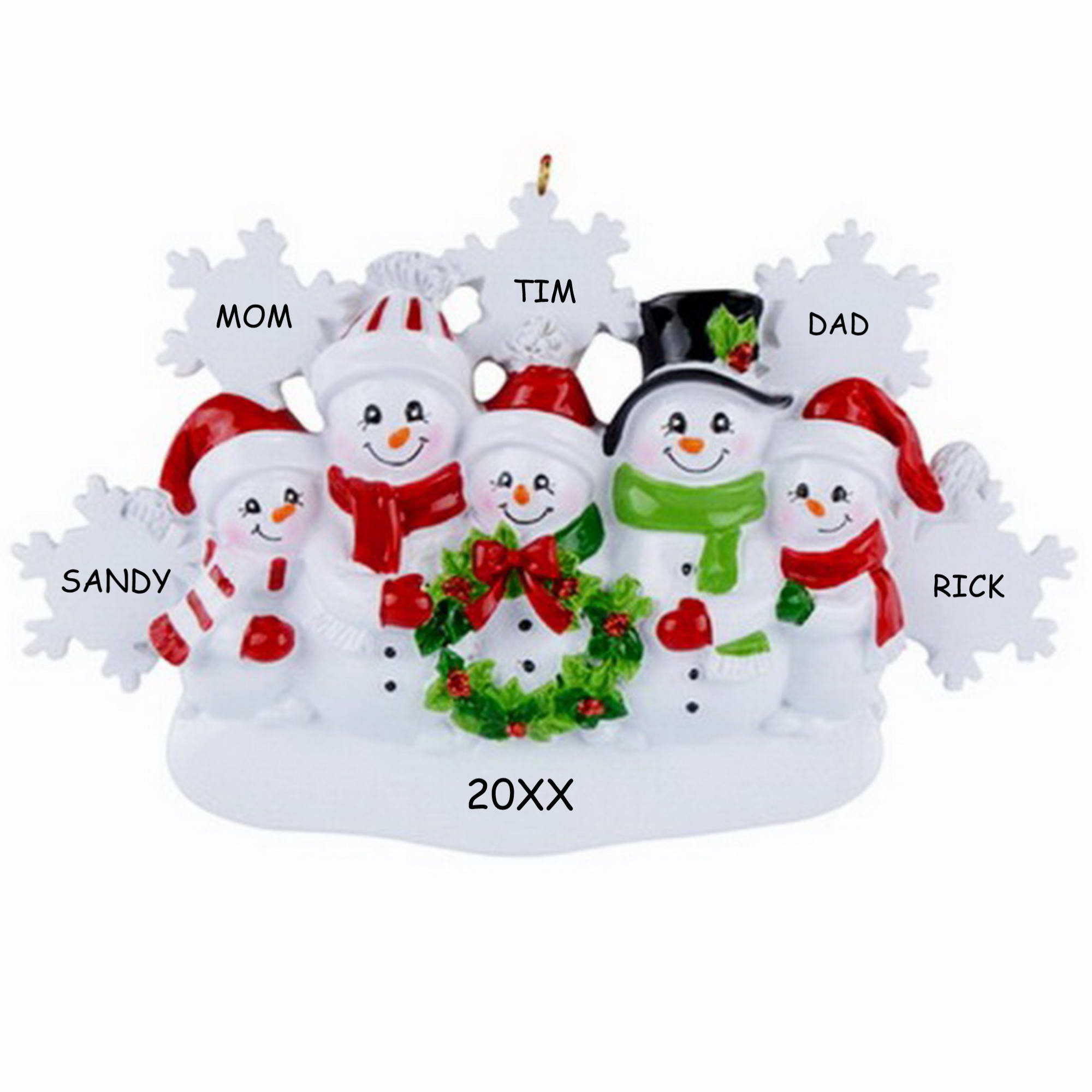 Personalized Festive Snowman Family Christmas Ornament - Family of 5