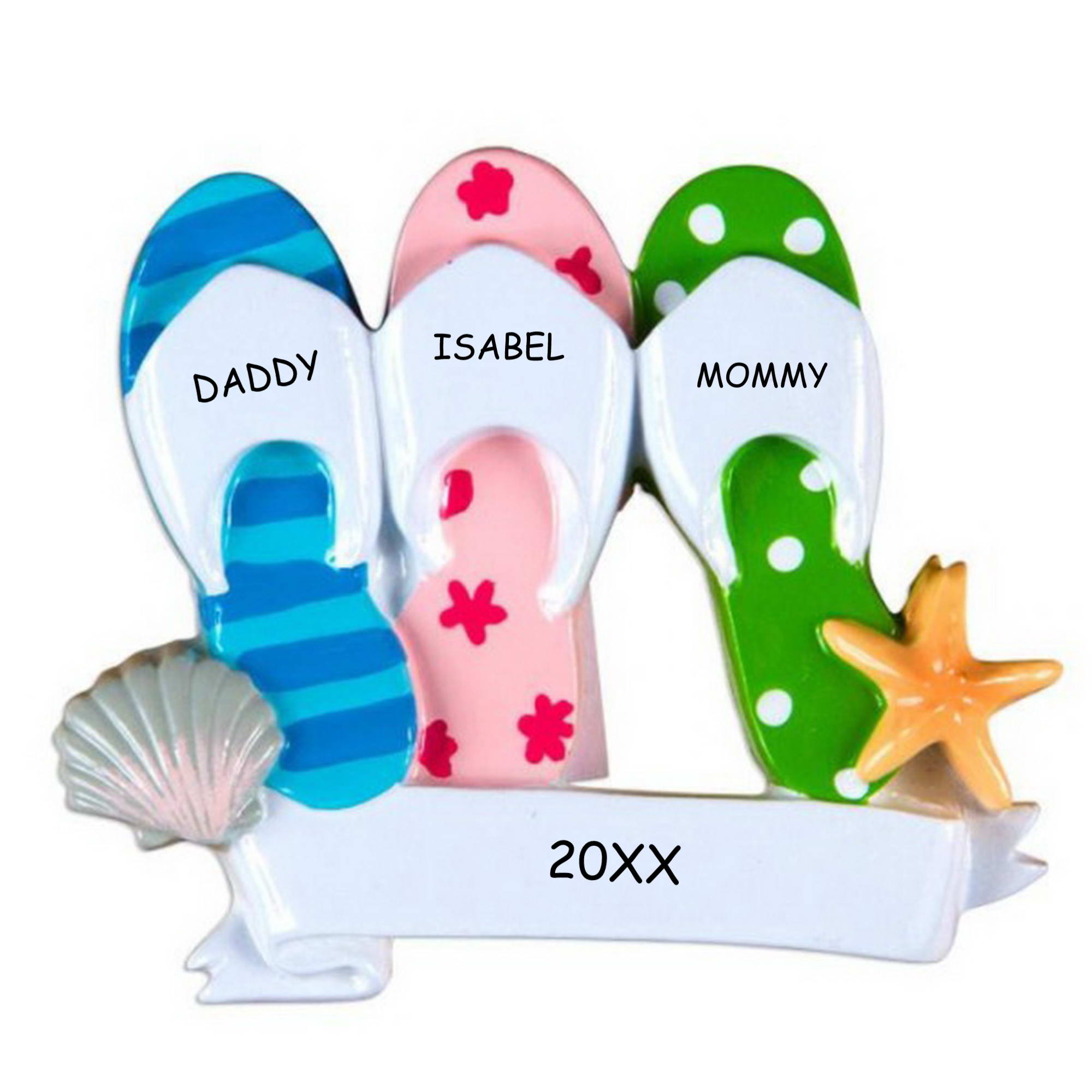 Personalized Flip Flop Family Christmas Ornament - Family of 3