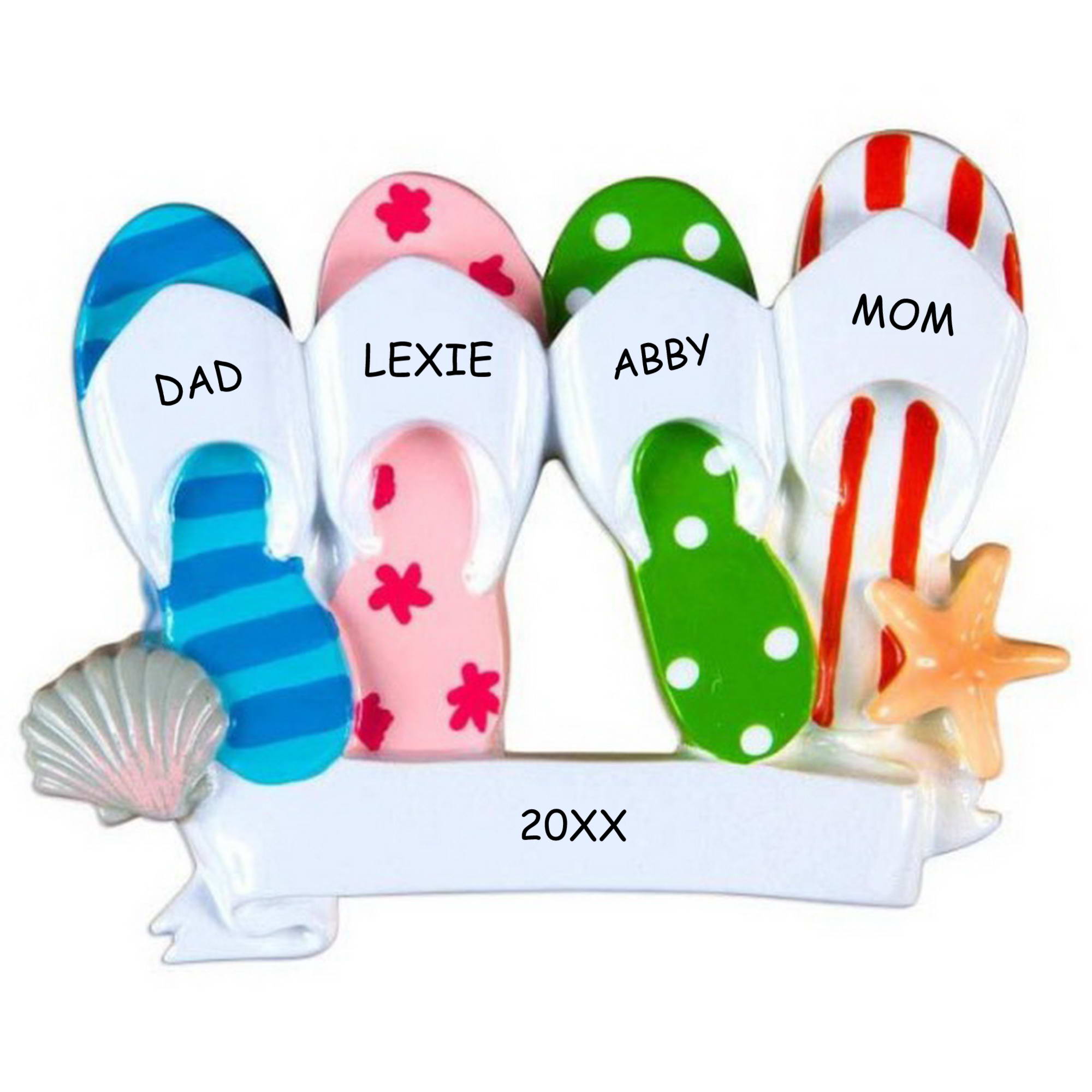 Personalized Flip Flop Family Christmas Ornament - Family of 4