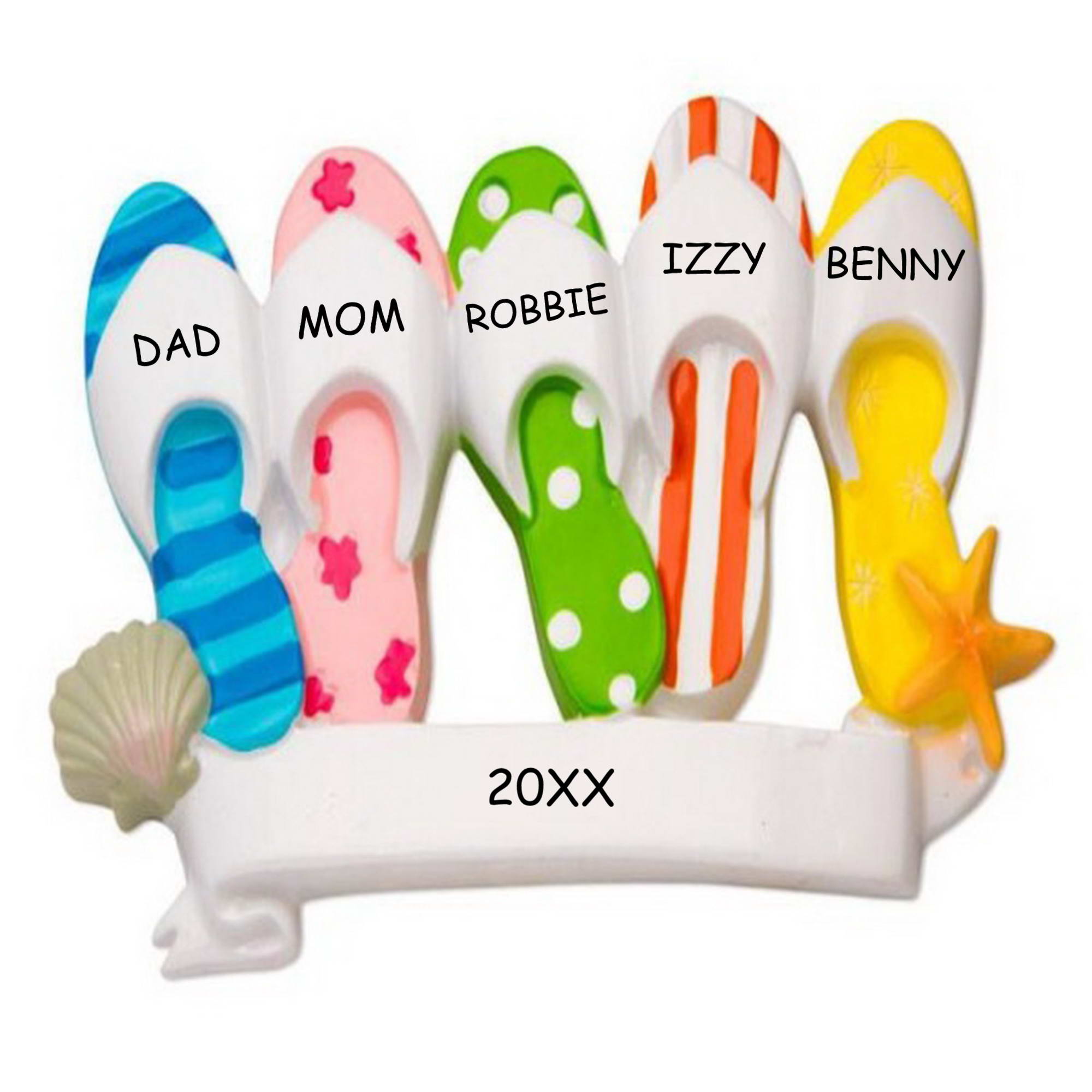 Personalized Flip Flop Family Christmas Ornament - Family of 5