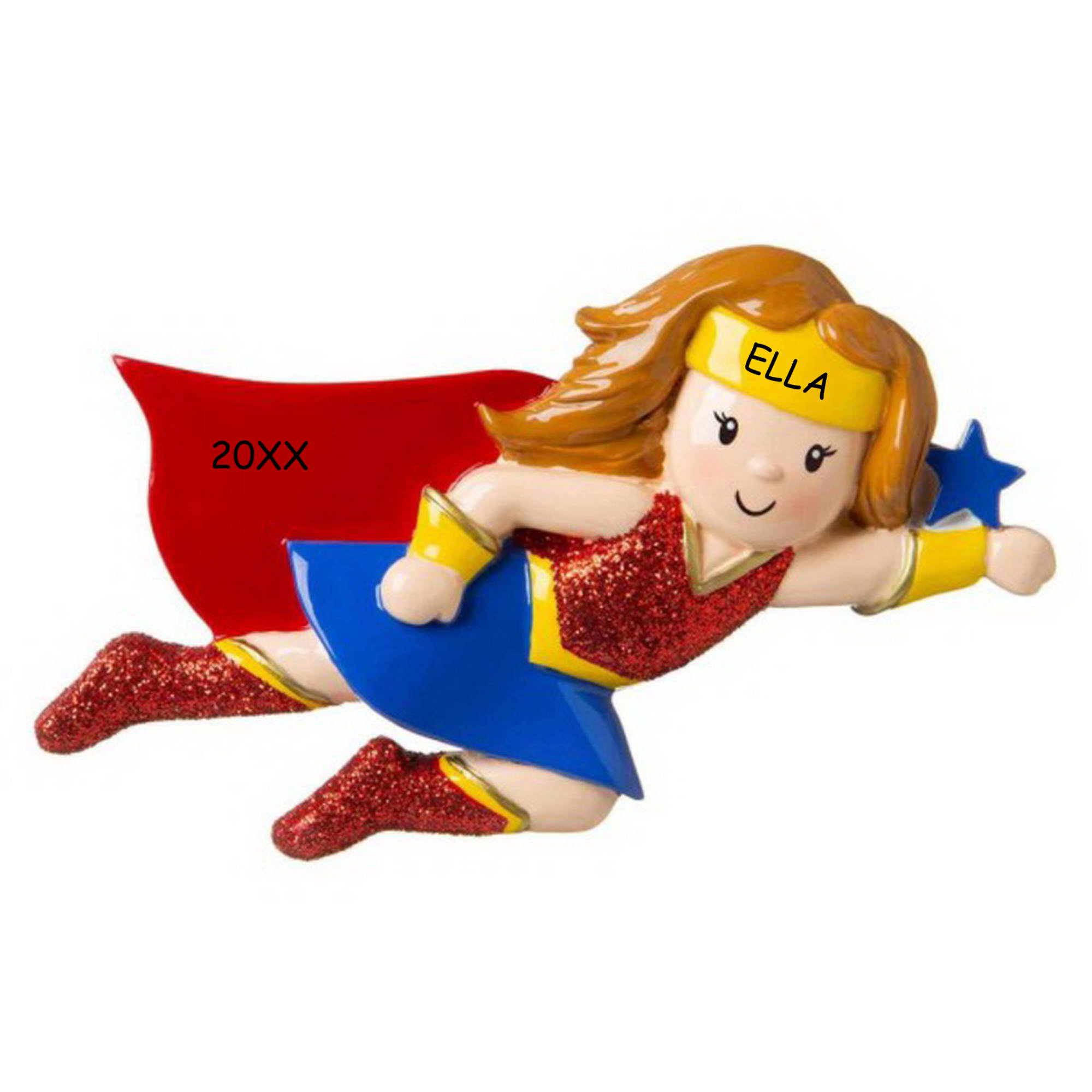 Personalized Flying Superhero Kids Christmas Ornament - Girl