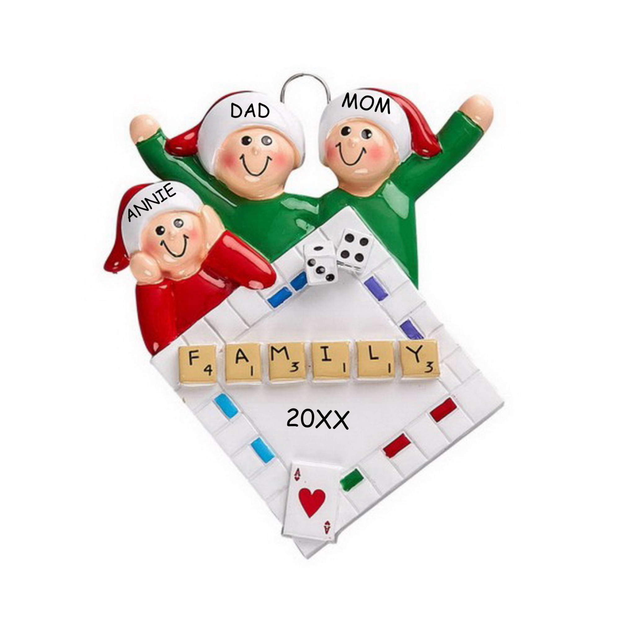 Personalized Game Night Family Christmas Ornament - Family of 3