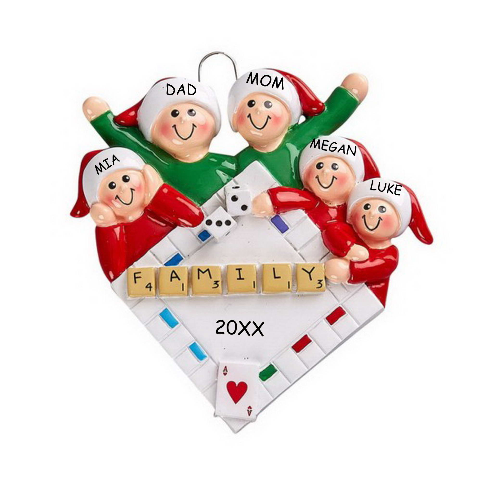 Personalized Game Night Family Christmas Ornament - Family of 5