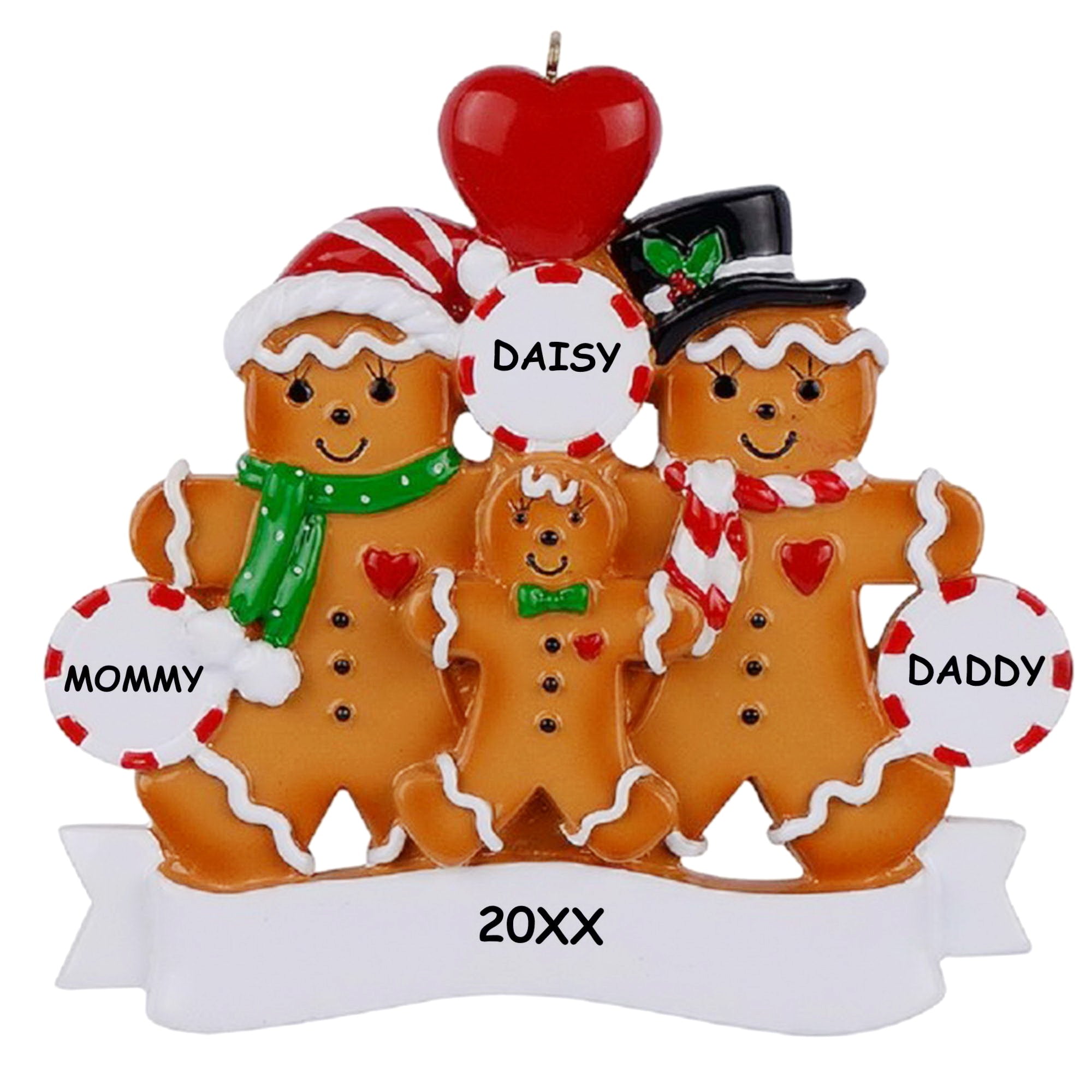 Personalized Gingerbread Christmas Family Ornament - Family of 3