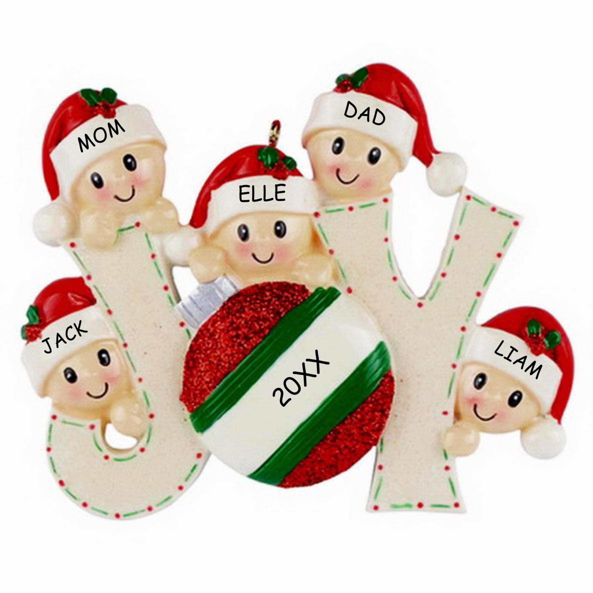 Personalized Holly and Joy Family Christmas Ornament - Family of 5