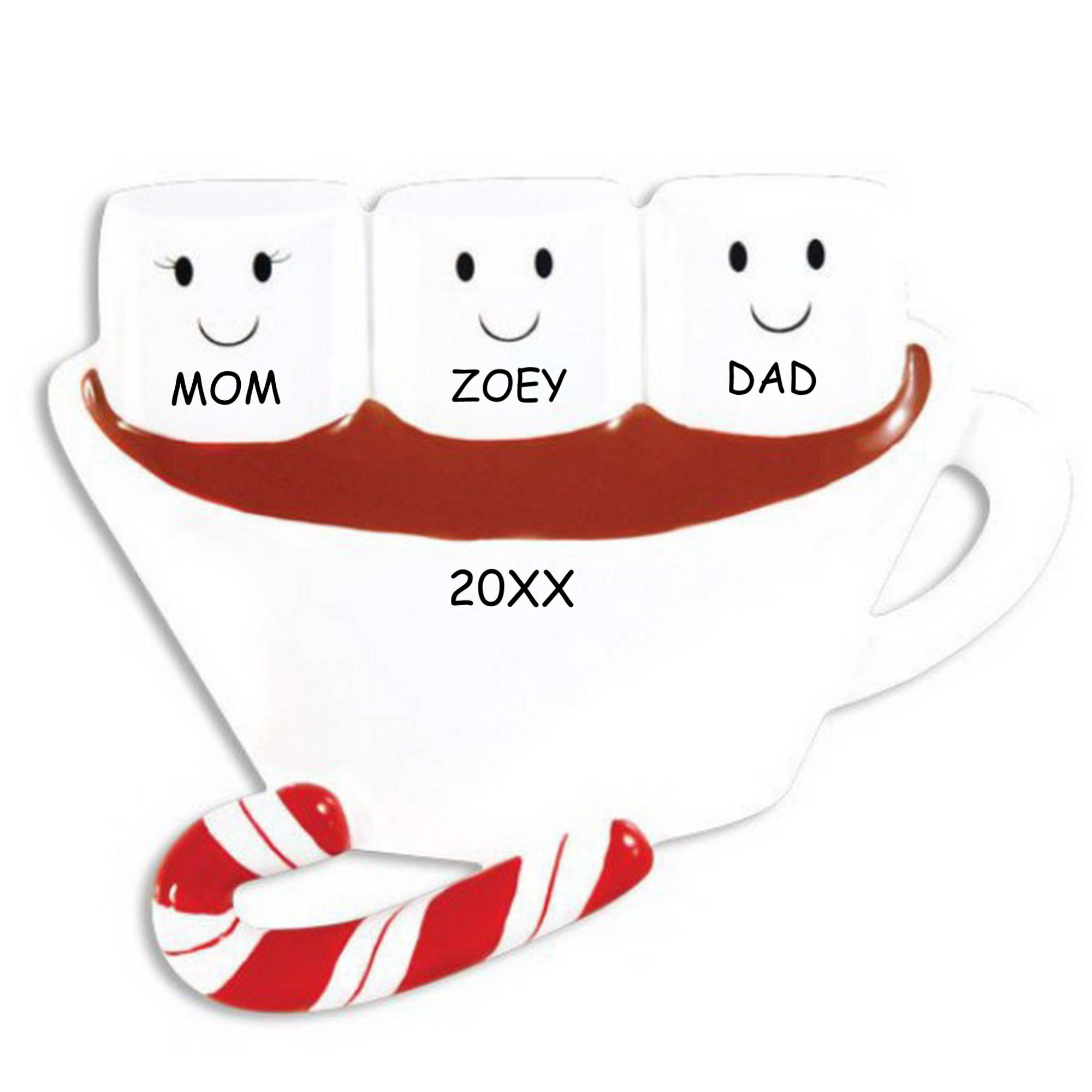 Personalized Hot Chocolate and Marshmallow Family Christmas Ornament - Family of 3