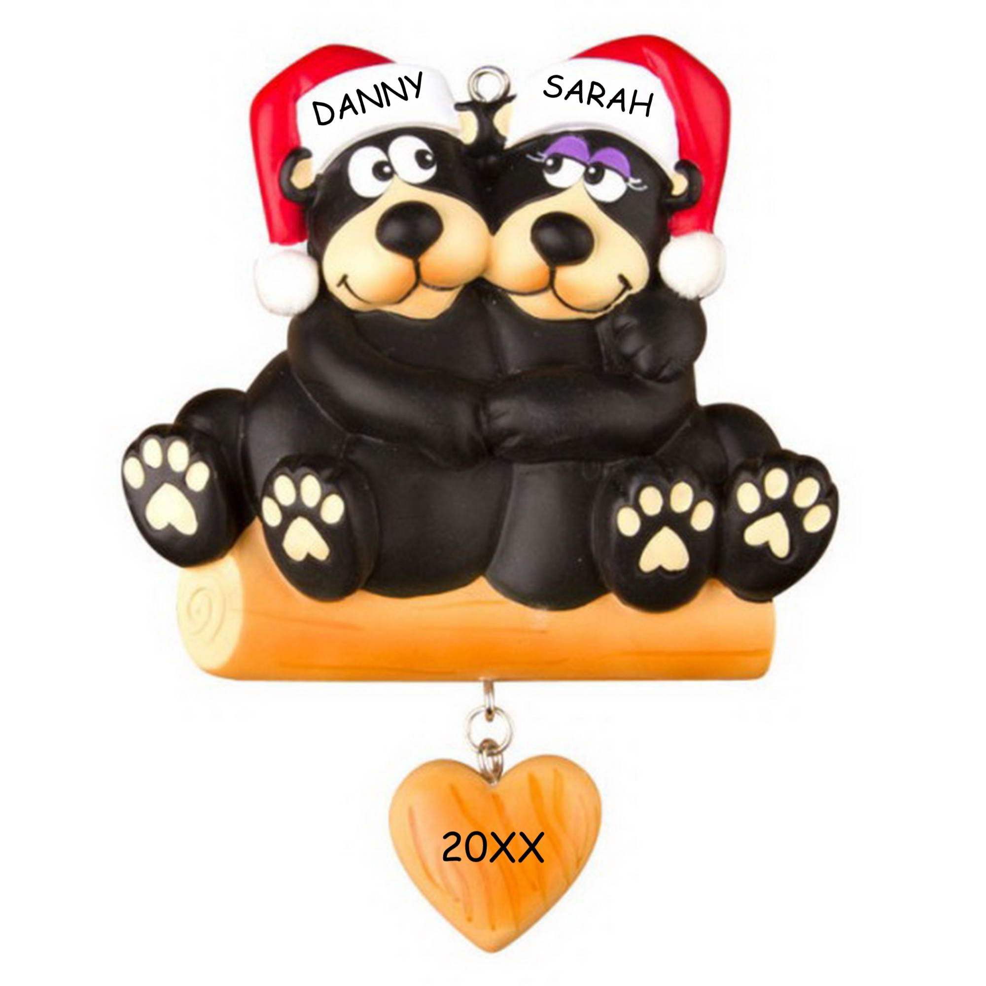 Personalized Huggable Black Bear Couples Christmas Ornament
