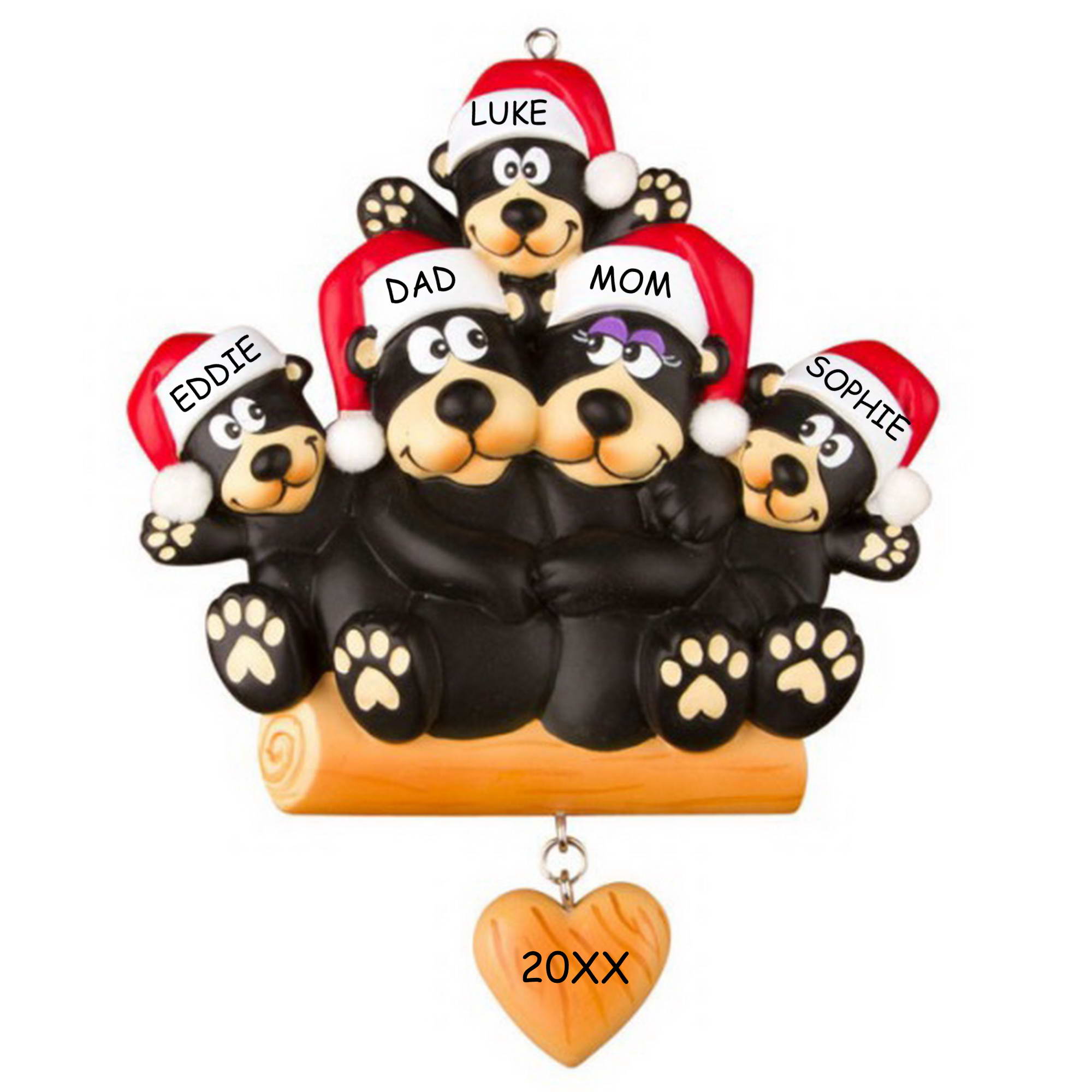 Personalized Huggable Black Bear Family Christmas Ornament - Family of 5