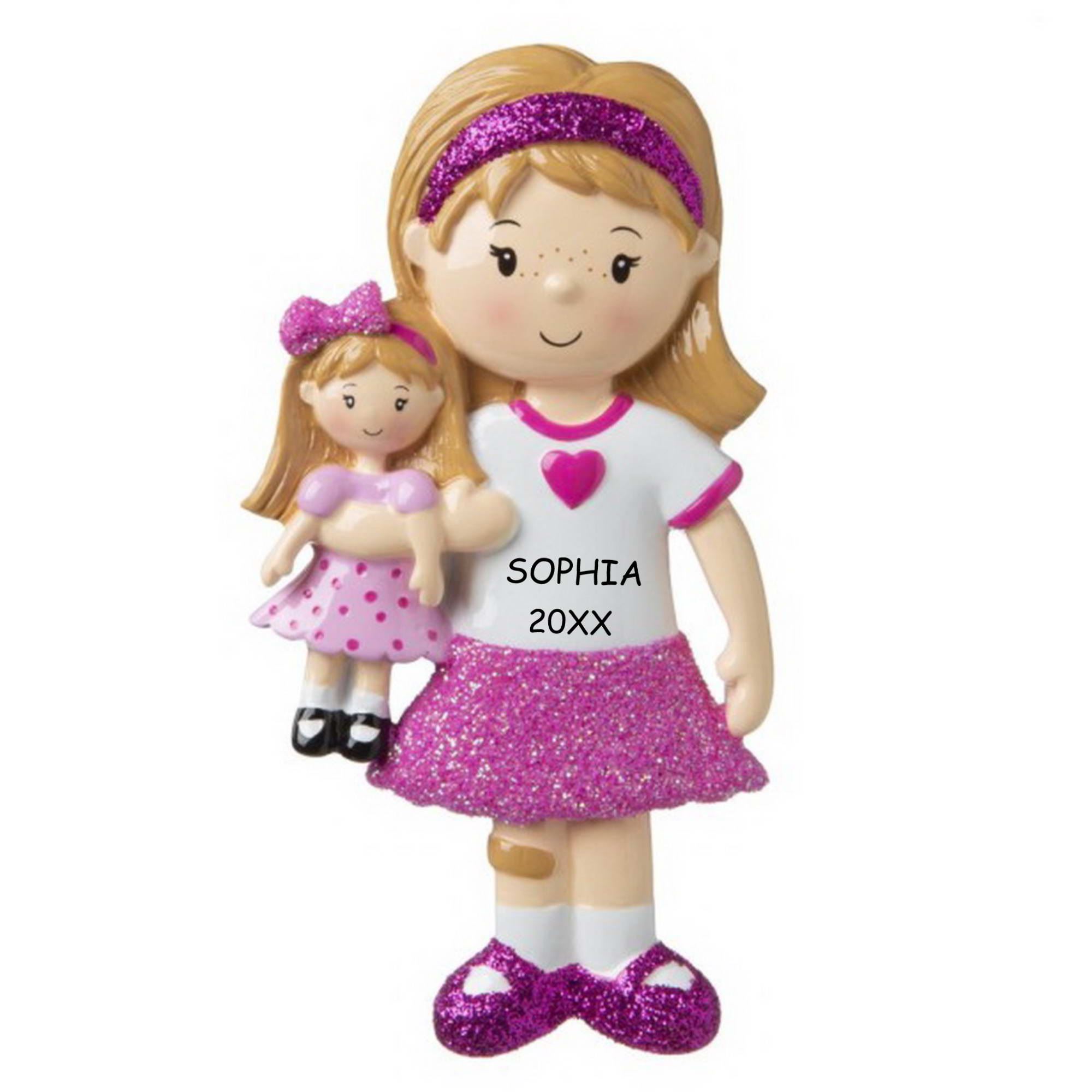 Personalized Little Girl with Doll Kids Christmas Ornament