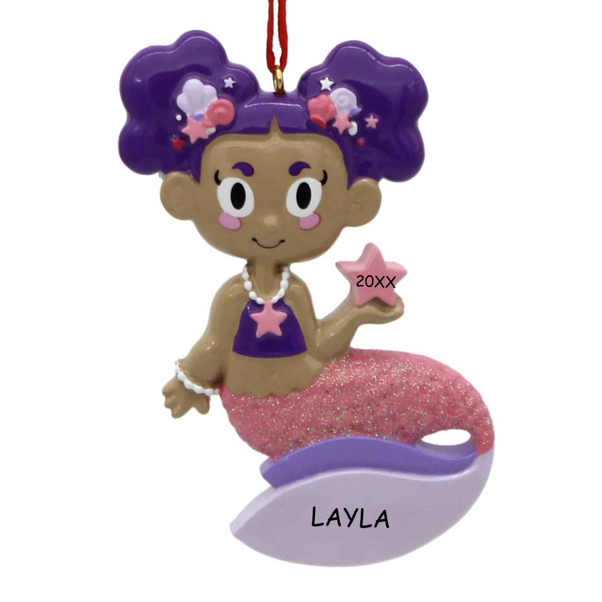 Personalized Mermaid Kids Christmas Ornament - Curly Hair