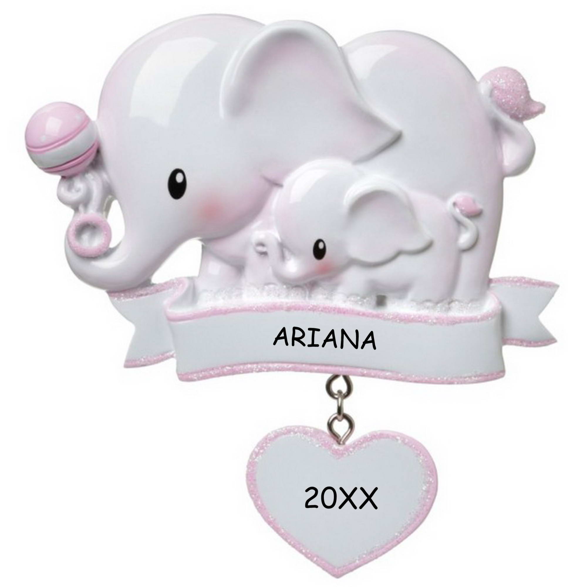 Personalized Mommy and Me Elephant Christmas Ornament - Pink