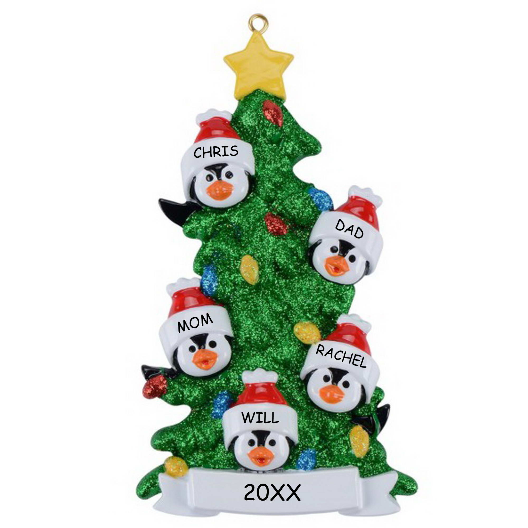 Personalized Penguin Christmas Family Ornament - Family of 5