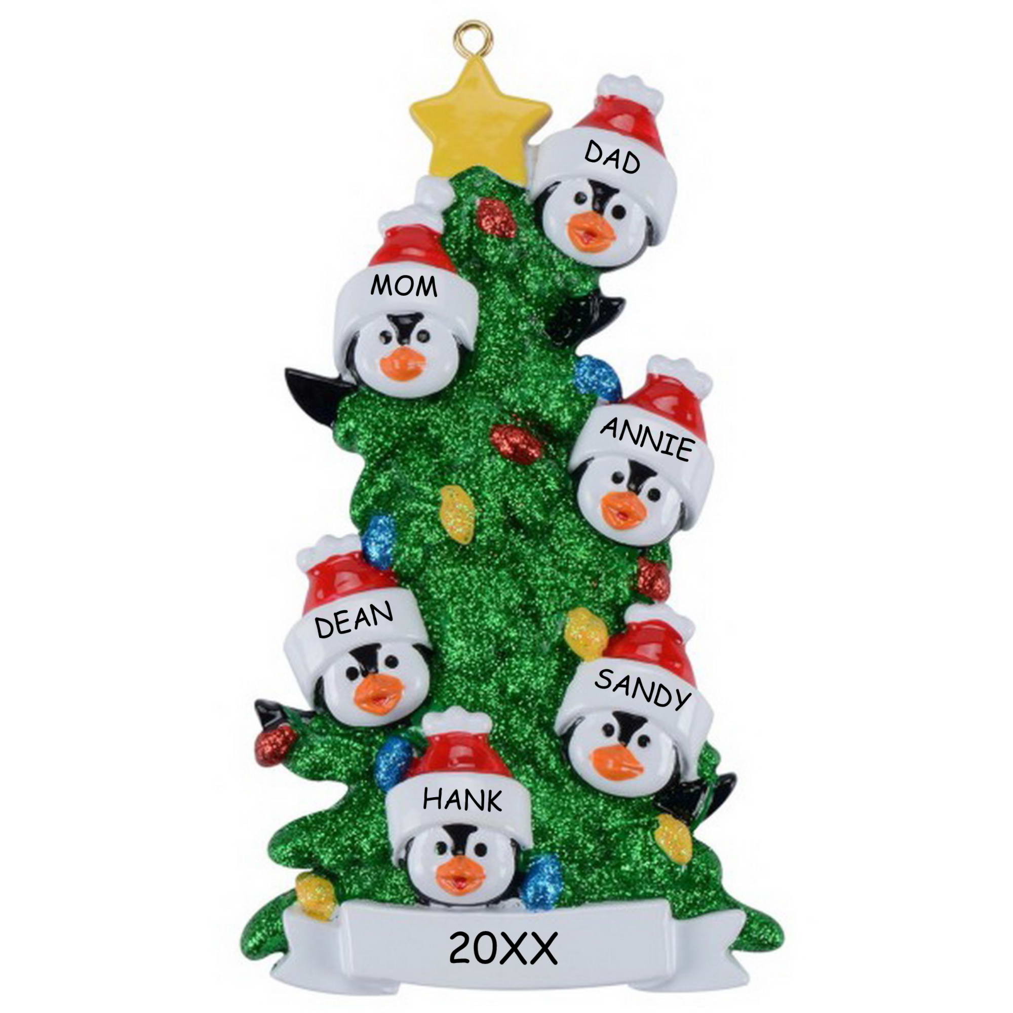 Personalized Penguin Christmas Family Ornament - Family of 6