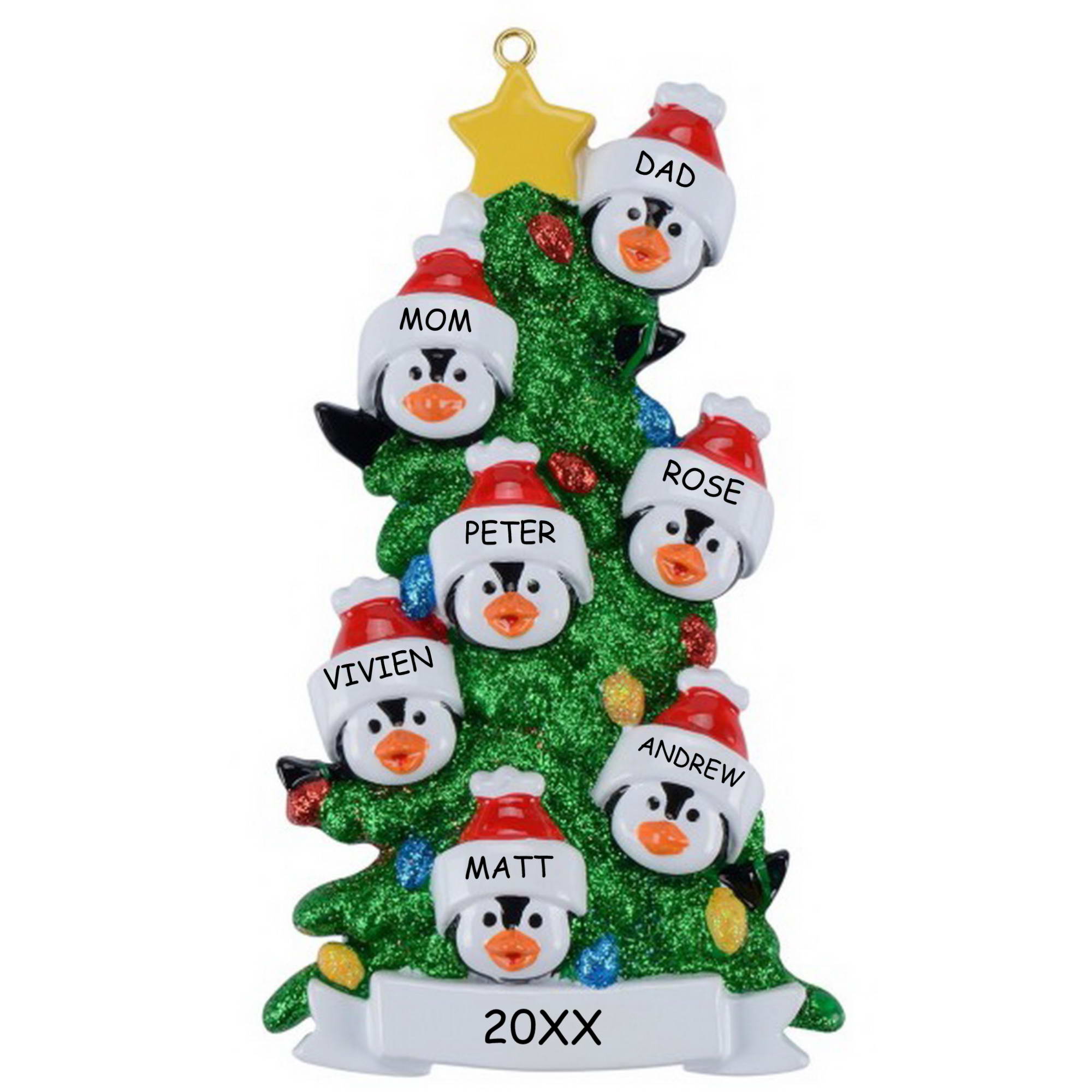 Personalized Penguin Christmas Family Ornament - Family of 7