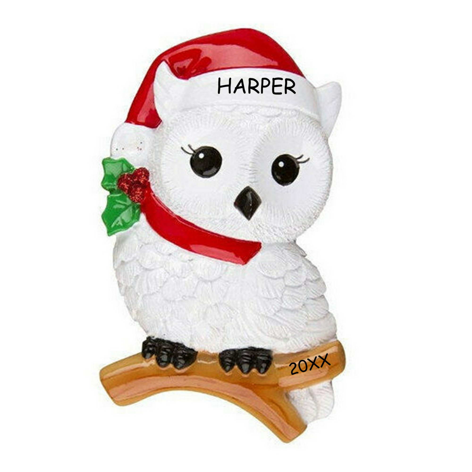 Personalized Snowy Owl Kids Christmas Ornament