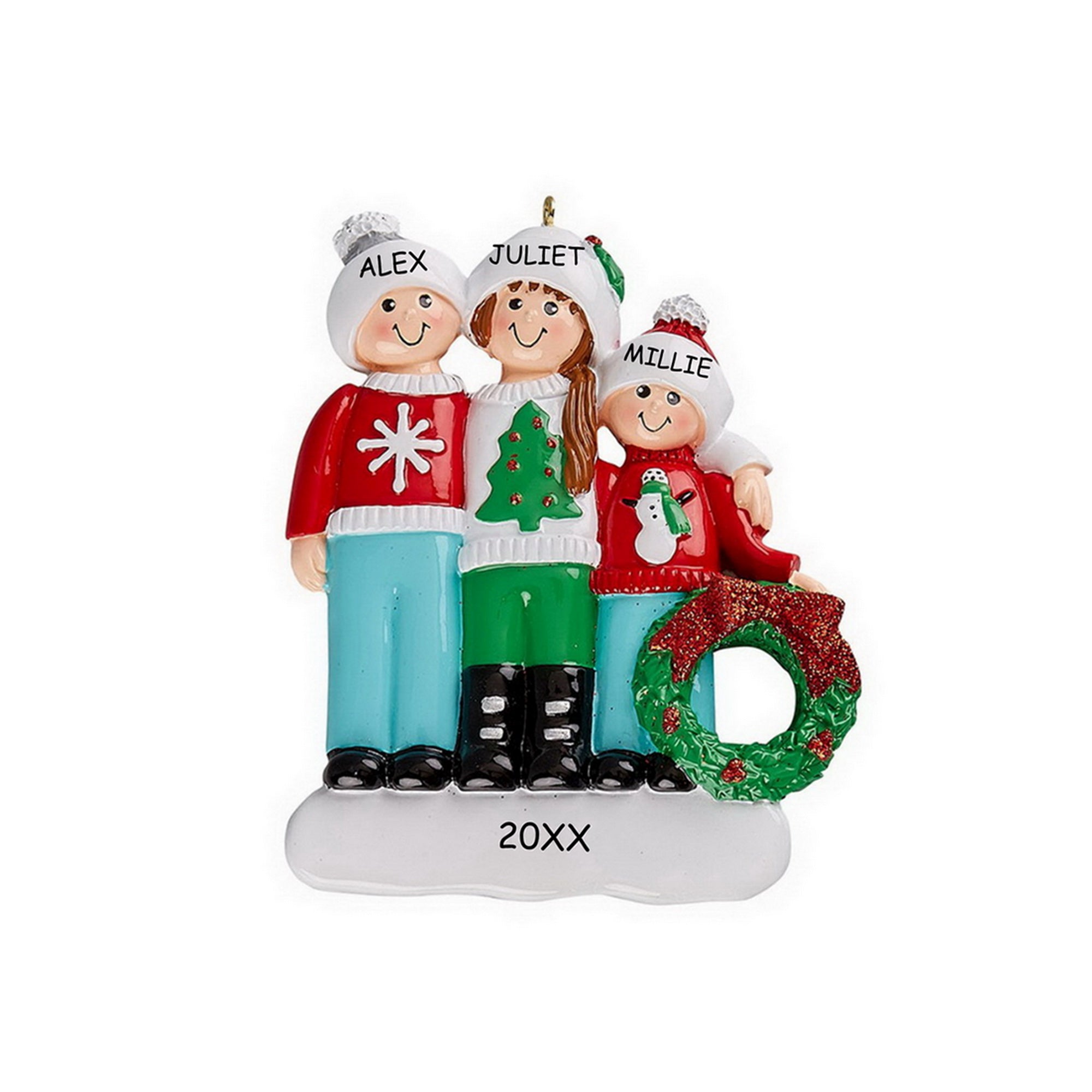 Personalized Ugly Sweater Family Christmas Ornament - Family of 3