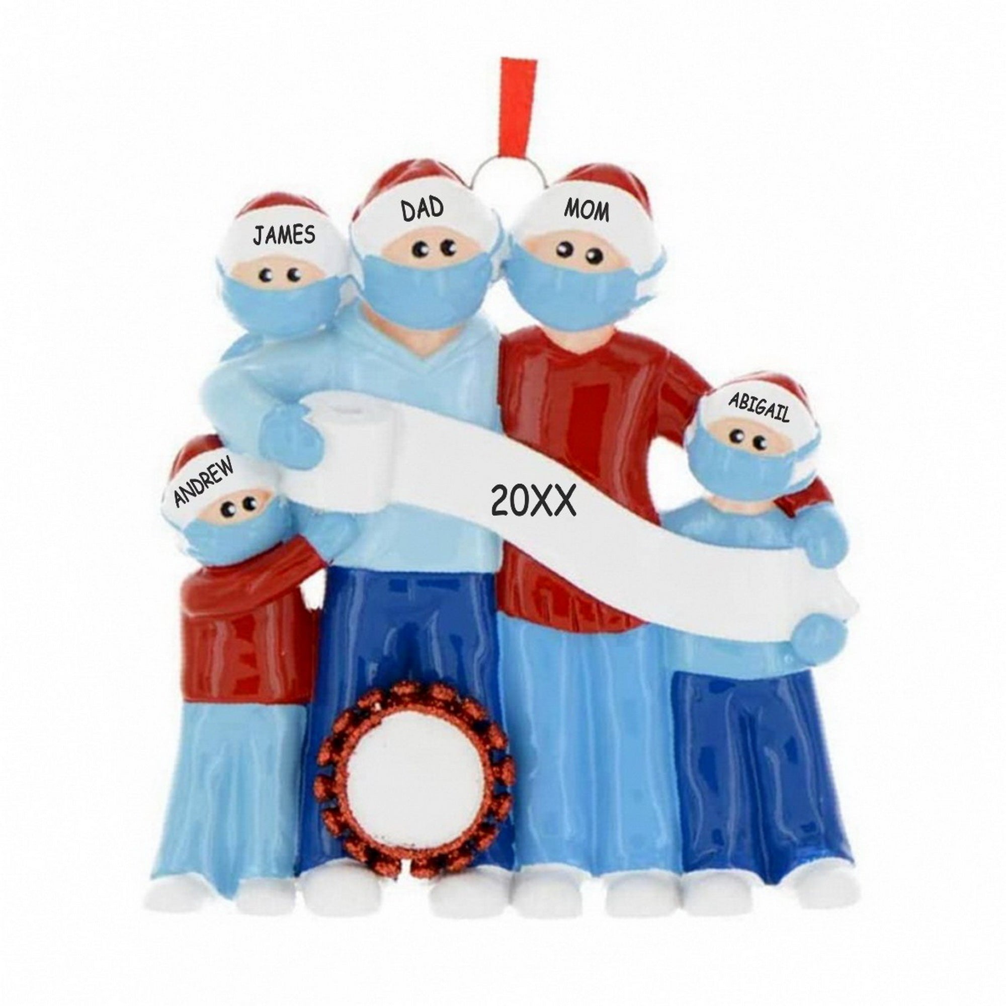 Personalized Pandemic TP Family Christmas Ornament - Family of 5