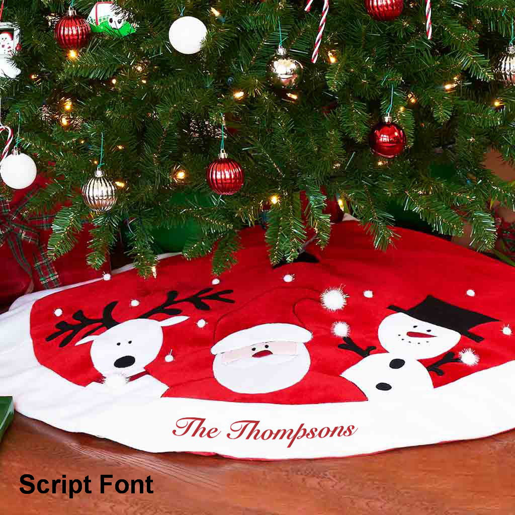 Personalized Santa, Reindeer, Snowman Tree Skirt - 60"