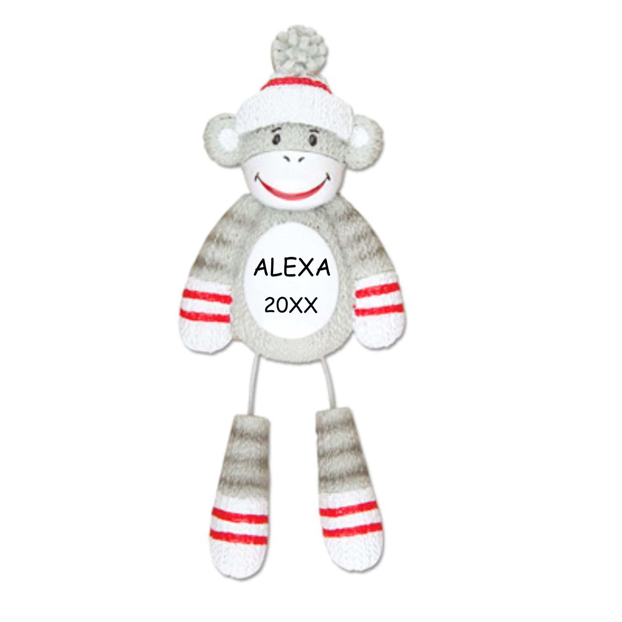 Personalized Sock Monkey Kids Christmas Ornament