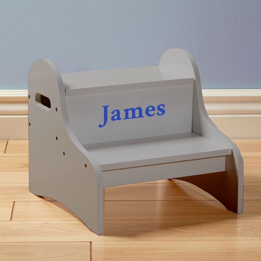 Personalized Dibsies Step Stool with Storage - Gray - Boys